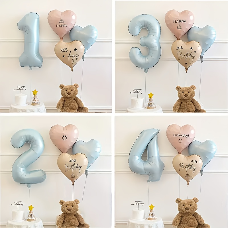 Confetti Balloon Set - 4Pcs Baby Blue Number Birthday Balloons