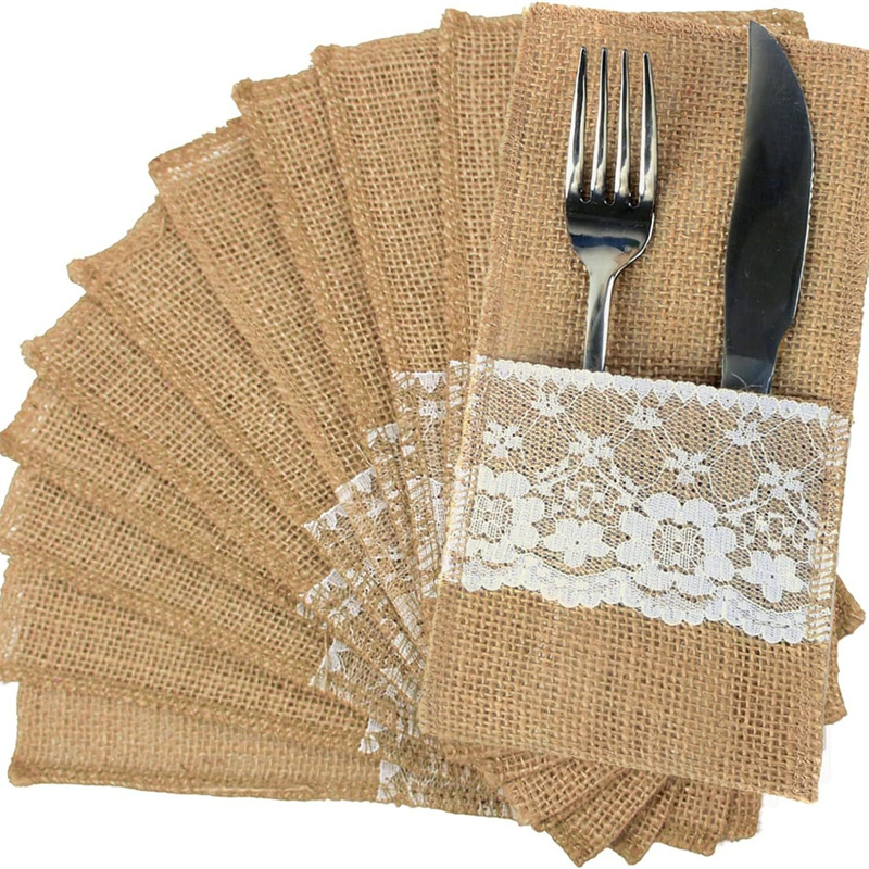 Burlap Lace Cutlery Pouch Hess - Wedding Supply Rentals review and price