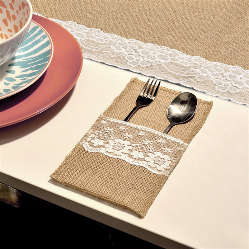 Burlap Lace Cutlery Pouch Hess - Wedding Supply Rentals review and price