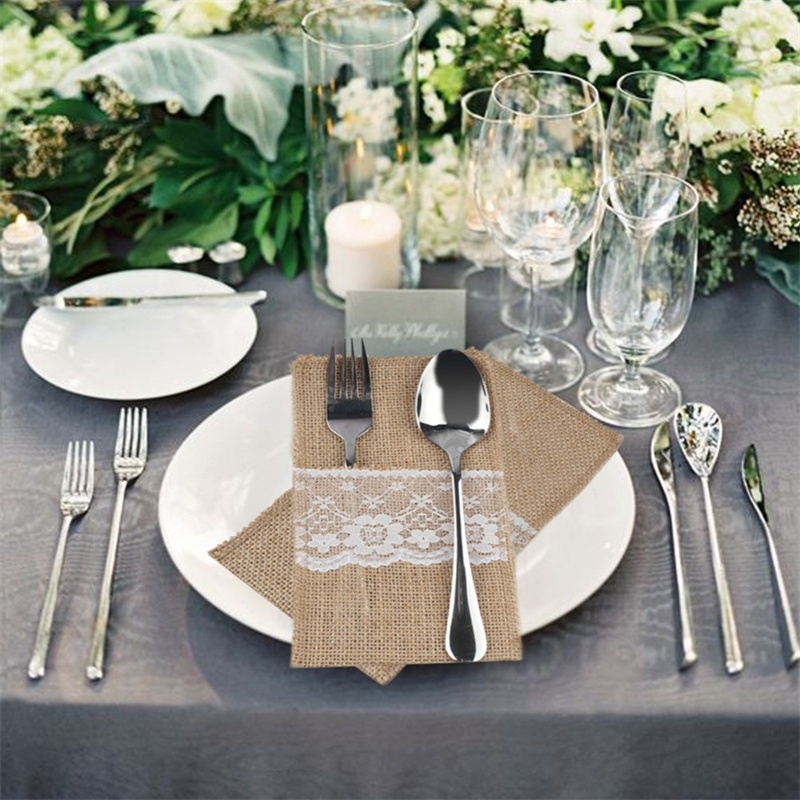 Burlap Lace Cutlery Pouch Hess - Wedding Supply Rentals review and price