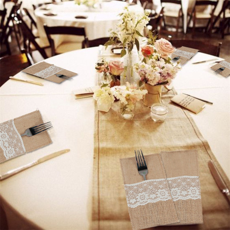 Burlap Lace Cutlery Pouch Hess - Wedding Supply Rentals review and price