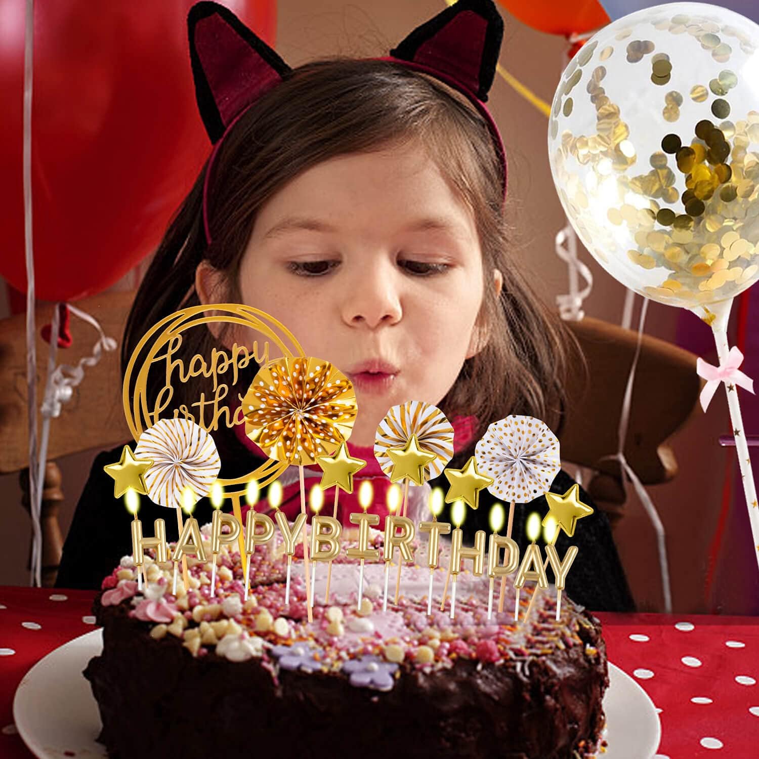 Gold Birthday Candles Set with - Confetti Balloon Set review and price